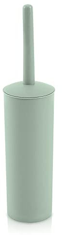 Inbagno Portascopino WC Tondo Moderno da appoggio, in Plastica, Completo di scopino ergonomico (Verde Acqua)