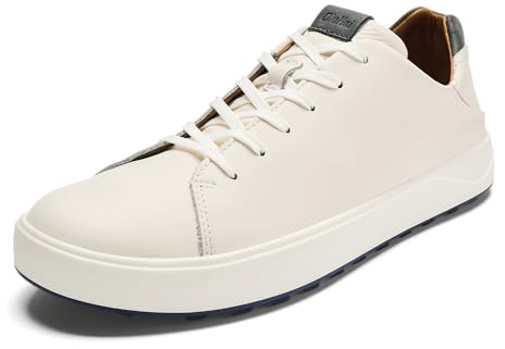 OLUKAI Wai'alae Men's Golf Shoes, Spikeless Golf Shoes, Supple Full-Grain Leather & Contoured Footbed, Waterproof & Stain-Resistant, White/White, 12