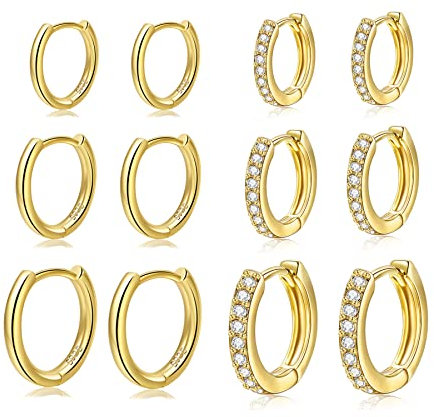 Senteria Kleine Creolen für Damen Kleine Gold Creolen S925 Silber 14K Vergoldet CZ Knorpel Huggie Creolen Mehrere Piercing Creolen Schlafen 8/10/12mm