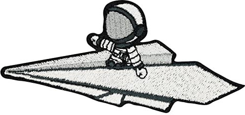 Astronaut Aufnäher NASA Patch Lustiger Sticker zum annähen/aufbügeln | Astronaut im Papierflieger Applikation Jeans Flicken Bügelbilder für alle Stoffe | fabric applique 90x40mm