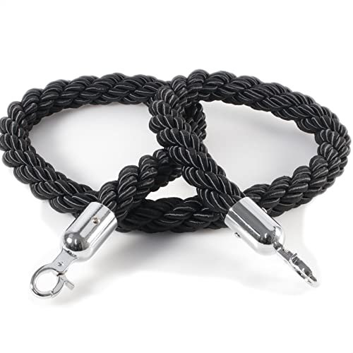 Kerafactum Seil Absperrband Tau mit Karabiner Haken Absperrkordel Kordel zur Absperrung extra dickes Absperrseil Band als Deko Handlaufseil bzw. Handlauf geeignet Ø 32 mm 150 cm schwarz silber