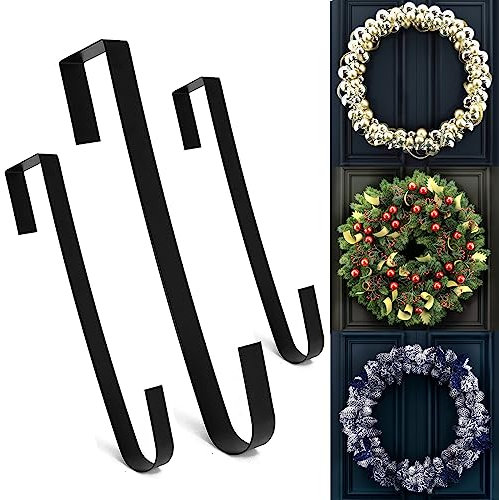 3PCS Wreath Hanger, 15 Wreath Hangers for Front Door, Indoor or Outdoor Over The Door Wreath Hook Hanger for Easter Spring Halloween Xmas Wreath Decorations, Carbon Steel Material, 20lb Load Bearing