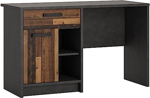 Schreibtisch im modernen Industrial Design in grau mit Holz Nb., platzsparender Jugendzimmer Arbeitsplatz mit Stauraum, Jugendschreibtisch, Lerntisch, Arbeitstisch, Bürotisch, B/H/T ca. 120/74/52 cm