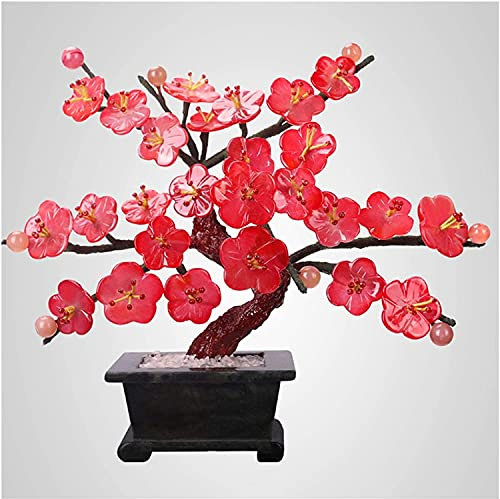 ENPAP Simulation Baum Rote Blüte Künstliche Bonsai Baum Künstliche Pflanzen Bonsai Jade Carving Plum Blüten Faux Topfpflanze Exquisite Bonsai Handwerk Künstlicher Baum