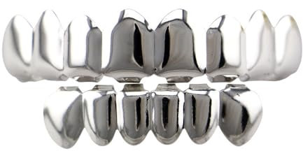 Qiwenr Zahndekoration für Teeth set, Hip Hop Zähne, Hip Hop Zähne Grills, Hip Hop Zähne set, Zähne Grillz für, Unten Hip Hop Zähne, Grillz Halloween,Geeignet für Partyaktivitäten wie Halloween(Silber)