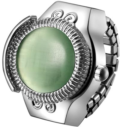 JewelryWe Ringuhr Fingeruhr Damen Elastisch: Hellgrün Katzenauge Analog Quarz Fingerringuhr Ring Uhr Uhrenring mit Edelstahl Elastisch Band