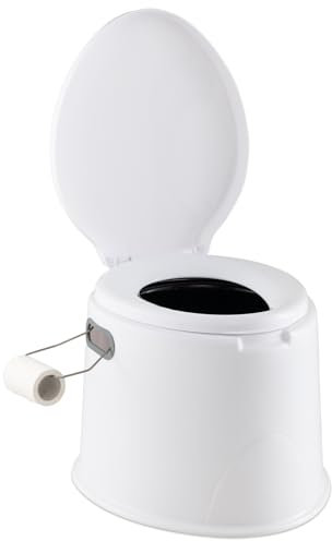 GIANTEX Toilette Portable, Pot de Chambre Adulte avec Couvercle Double, Porte-Rouleau Détachable, Toilettes Sèches Capacité 200 Kg, Toilette Camping pour Pêche, Randonnée, Gris/Blanc (Blanc)