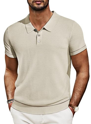 Poloshirt Herren Kurzarm mit Knopf Casual T Shirt Regular Fit Aprikose L