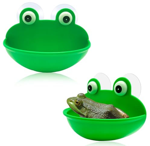 OWMOSYX Frosch Habitat mit Saugnapf, niedliches Aquarium-Zubehör, Frosch-Geschirrhalter, Frosch-Dekoration, Frosch-Terrarium, Dekoration für Baum, Frosch, Kröte, Kaulquappe, Kunststoff, Grün, 2 Stück