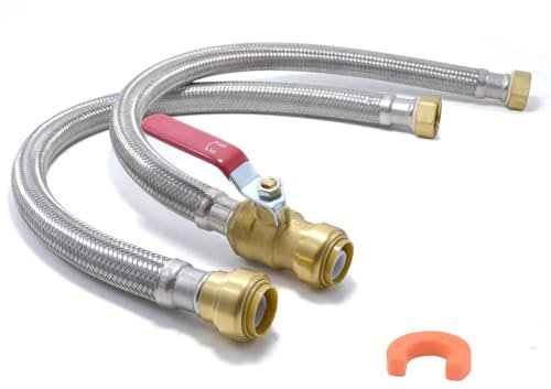 TT FLEX 24 Stainless Steel Braided Flexible Water Heater Connector, Push To Connect Brass Plumbing Fitting,3/4 Ball Valve x 3/4 FIP, (2 Pack)