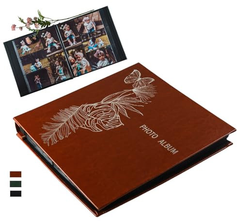 Totocan Fotoalben, 10,2 x 15,2 cm, Vintage-Fotobuch mit Blumenmuster, Leder, großes Fassungsvermögen, für horizontale und vertikale Fotos, perfekt für Familienhochzeit, Baby, Jahrestag (Braun, 300