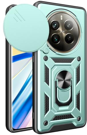 YSONCHAN Funda para Realme 12 Pro/Realme 12 Pro+ Plus 5G, Carcasa Protectora con Lente Cover, Funda Anticaída con Anillo Magnético y Soporte, Carcasa Bumper. Verde