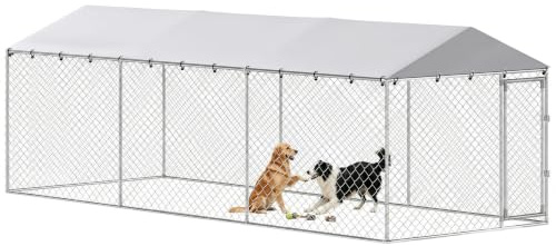 PawHut Kennel Gabbia per Cani da Esterno, 600x230x200 cm, Argento | Box Recinto per Cani con Tetto in PE Anti-UV Rimovibile, Porta con Chiusura Antifuga, in Acciaio Zincato