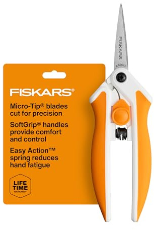 Fiskars Schere mit Mikrospitze, federunterstützte Schere, präzises Schneiden von Edelstahlklingen, Komfortgriff, Schnittdetails in Stoff, Nähschere und Kunst- und Handwerkswerkzeuge