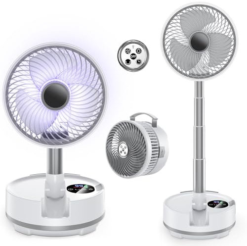 8 Ventilator Oszillierend Standventilator mit Fernbedienung 20000 mAh,LED Leuchten,Akku Batterie Ventilator Leise USB Tragbarer Tischventilator Floor Fan für Camping Reisen Hause Schlafzimmer (Weiß)
