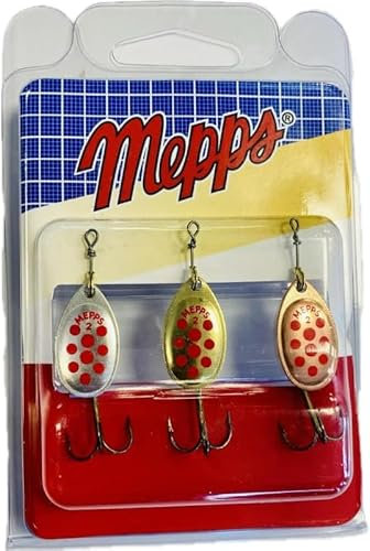 MEPPS - Kit de 3 Cuillères AGLIA N°2 - Idéal pour la Truite et Autres Carnassiers - Motif Points Rouge - 1x Argent 1x Or 1x Cuivre - 4,5gr (N°1)