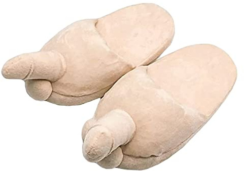 CocMouse Lustige Hausschuhe für Damen und Herren, witziges Geschenk, sexy, für den Innenbereich, flache Schuhe, rutschfest, Winter, pelzige Hausschuhe, beige, Einheitsgröße