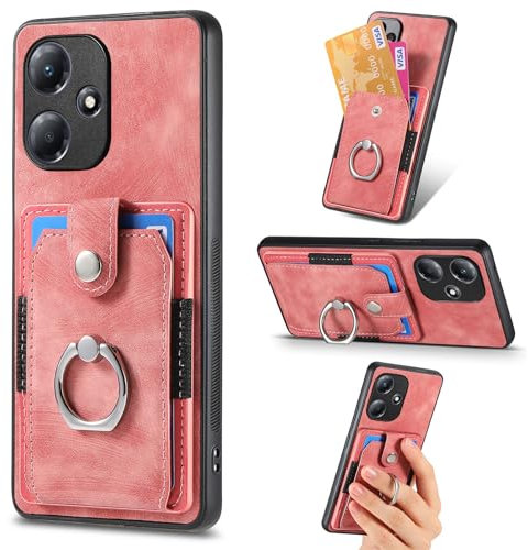Rfvzubemok Compatible avec Infinix Hot 30i Coque,Compatible avec Infinix Hot 30i NFC (PC+TPU+PU) 3 en 1 Kickstand Fente de Carte Housse de téléphone Pink