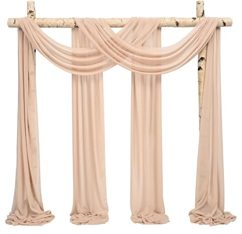Showgeous 2 Packs Querbehang Creme Kamel 73cmx610cm Tüll Foto Hintergrund Hochzeit Vorhang Deko Weiss Chiffon-Stoff Hochzeitsbogen Gardinen für Laube Hochzeit Torbogen Zeremonie Fotografie Party