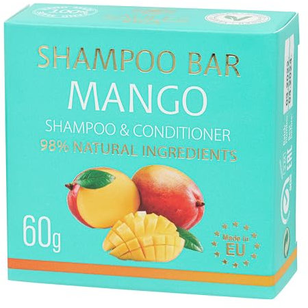 SAULES Naturkosmetik Festes Shampoo 60g - ohne Silikone, SLS & Paraben - für trockenes Haar, Vegan Haarpflege mit Vitamin E, Macadamiaöl, Kakaobutter (Mango)