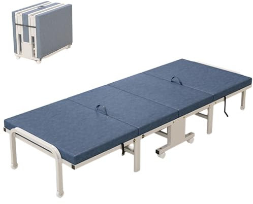 Folding Bed with Mattress Gästebett Klappbar mit 8 Rollen, Klappbett 75/85/100x193cm Erwachsene, Metallbett Einzelbett mit Metallrahmen 200 kg Belastbar(193x85x25cm)