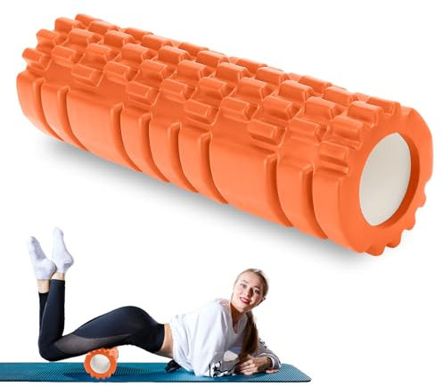 Rouleau de Massage Adulte Unisexe Rouleau Massage en Mousse à Quadrillage Foam Roller pour Soulager les Tensions Musculaires la Pression dans le Dos Rouleau de Massage Musculaire 30×8cm (Orange)