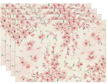 Artoid Mode Kirschblüten Zweige Frühling Platzsets 4er Set, 30x45cm Urlaub Tischsets Waschbar Platzdeckchen Küche Party Deko