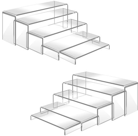 Luqvzxv 10 Stück große Acryl-Display-Erhöhungen, 2 Sets transparente Abstandshalter, 0,5 cm dick, große Acryl-Erhöhungen für Display, transparentes rechteckiges Regal für Vitrinen, Cupcakes, Desserts,