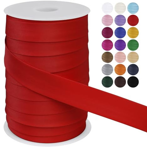 LEREATI Schrägband 25mm x 50m, Einfassband zum Nähen Doppelt Gefaltetes Stoffband aus Polyester Hemming Tape Satin, Nahtband zum Nähen Basteln Dekorationen DIY Handwerk (Rot)