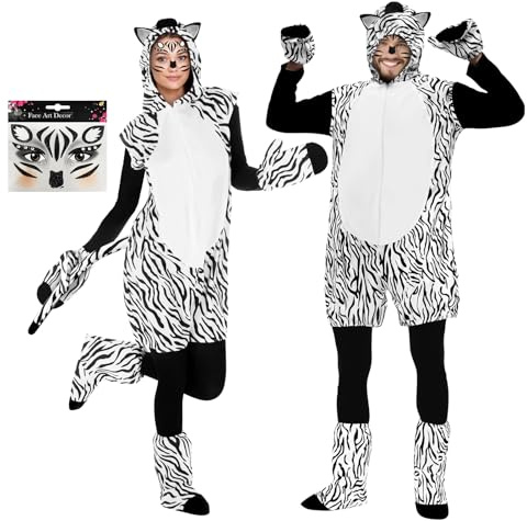 YODITI Costume de zèbre pour adulte : costume de jungle unisexe pour adulte avec oreilles et queue, costume de carnaval (taille XL)