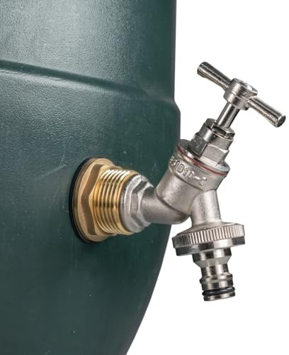 1 Brass Metal Lever Water Butt Replacement Tap with Quick Hosepipe Outlet – Durable Bib Tap for Garden Watering and Irrigation Systems (Nickle Plated Brass Bib (Quick Connector))