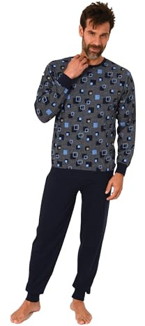 Normann Herren Langarm Schlafanzug Pyjama mit Bündchen in eleganter Allover Optik