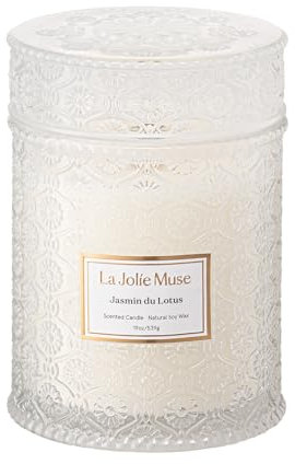 LA JOLIE MUSE Jasmin Duftkerze, Muttertagskerze für Mama, Duftkerze mit Holzdocht für Frauen & Männer, Große Glas-Kerze für Zuhause, Brenndauer 90 Stunden, Jasmin du Lotus, 539g