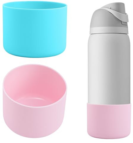 Risipu 2PCS Silicone Water Bottle Boot for Owala 24oz 32oz, Anti-Slip Protective Sleeve Bottom Bumper Protector for Owala Twist & FreeSip & Flip Stainless Steel Water Bottle (Green+Pink, 32OZ)