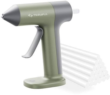 Tilswall 4V Glue Gun with Rapid 30s Preheat, 2000mAh Type-C Rechargeable, and 20 Glue Sticks, Anti-drip Nozzle, Auto Shut-Off, Mini Glue Gun for Crafting - Olive-Green