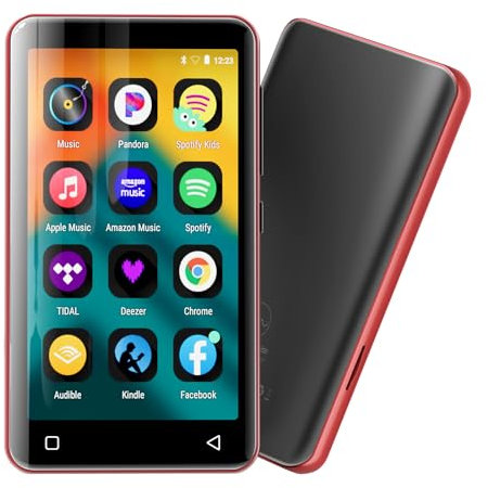 innioasis 80Go Lecteur MP3 avec Bluetooth et WiFi, Lecteur de Musique Mp3 et Mp4 ave Spotify,Spotify Kids, Tidal, Deezer, Lecteur Vidéo à écran Tactile 4 Pouces 1080P(Noir+Rouge)