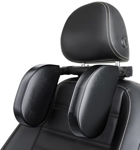 Aipwerer Kopfstütze Auto, Weichem Gedächtnisschaum,Einziehbare Abnehmbare Nackenstütze Autositz Seitliches Kopfstützkissen für Kinder Erwachsene, zum Schlafen (Schwarz, A10 PVC Verbessert)