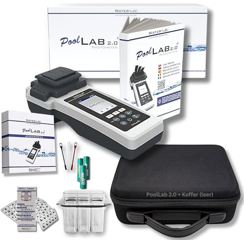 PoolLab 2.0 mit 70 Testtabletten und Tasche - Special Edition für MediMuc - 24 Parameter - App, Software - Messung bis zu 3 Parameter in einem Test + Aufbewahrungskoffer leer