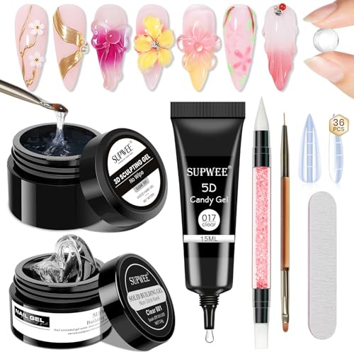 SUPWEE 3D Gel Nail Art, Solid Builder Gel Halbfestes Aufbaugel für Nägel | Multifunktionales 3D Nail Art zum Schnitzen von Mustern für DIY-Nageldesign