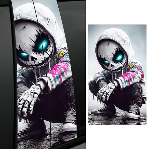 Leniutor 1 Paar Autoaufkleber für Autopfeiler zum Thema Halloween - Wasserfester Vinyl-Sticker - Totenkopf Motiv - 27,9 x 48 cm (Seite)