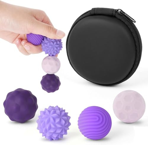 Ainiv 4PCS Magnetic Balls Fidget Toys, Silicone Anti Stress Balls Fingers Toy for Autism ADHD Anxiety, Quiet Office Desk Toy, Fun Textures Sensory Toys for Adults & Teens (Purple)