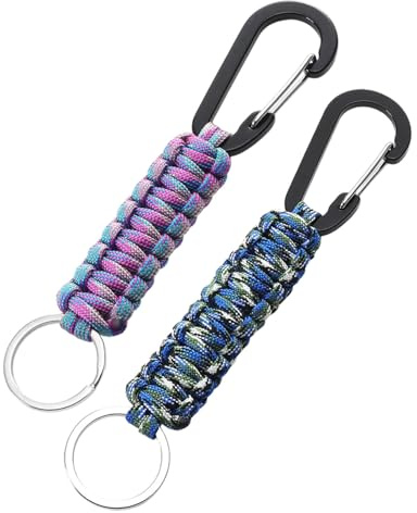 JUKOTA 2 Stück Paracord Schlüsselanhänger Karabiner Karabinerhaken,D Ring Schlüsselring mit Geflochtenem Seil in Camouflage,für Motorrad Auto Camping Wandern Männer Frau Kinder