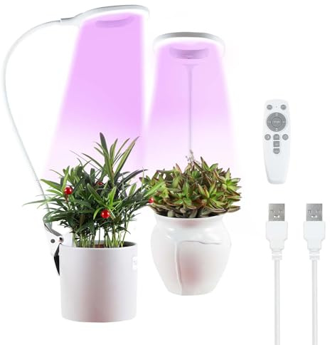 Lampes Horticoles LED à Spectre Complet 10W avec 56 LEDs, Lampes de Croissance pour Plantes d’Intérieur avec Pince, Col de Cygne Flexible à 360°, Minuterie 4/8/12H, 3 Modes – Lot de 2