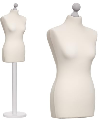 DummyDoll Schneiderpuppe weiblich Größe 40/42, Überzug Creme/Ecru, Fuß Holzteller + Holzknauf weiß