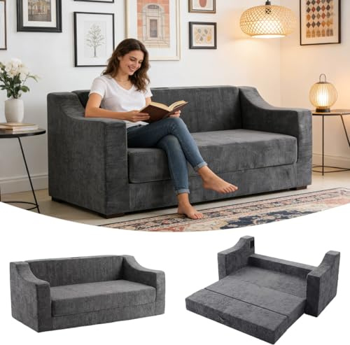 Tielag Schlafsofa 202cm × 159cm, Boneless Couch, Klappsofa mit Schlaffunktion, Bodensofa mit Armrest, Sofabett mit Armrest für Wohnzimmer Schlafzimmer, Dunkelgrau