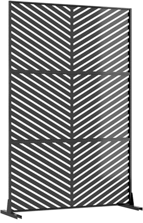 Metall Sichtschutz freistehend 188x120cm, Chevron-Design, Stahl Trennwand | Raumteiler; Standfuß; wetterfest; dekorativ; Laserschnitt; V-Muster; stabil; UV-beständig; Balkon; Terrasse; Indoor
