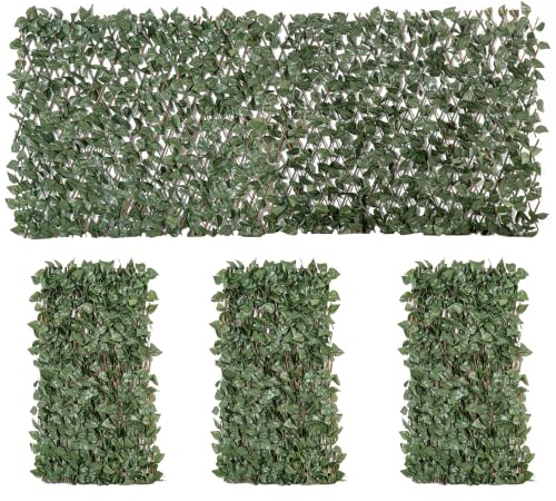Outsunny Lot de 4 Haies Artificielles de Lierre Murale 200 x 100 cm Vert | Brise Vue Feuille, Extensible, en Polyester Osier, Clôture Décorative, pour Jardin Extérieur Balcon Terrasse