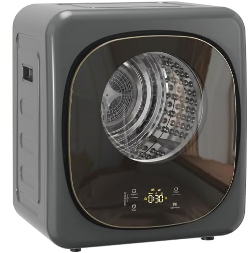 HOMCOM Mini Wäschetrockner mit 5 Programm 800 W 4 kg bis zu 60℃ Grau | Freistehend, Wandmontierbar, Ablufttrockner, Smart-Sensor, Timer und Touch-Anzeige, Trockner für Kleidung