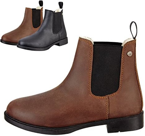 SUEDWIND FOOTWEAR Chelsea Boot Nova Jodhpur Winter – Bequeme Stiefelette aus Echtleder – Schuh Schlupf Stiefel in Waxy-Oily Rindsleder – Robuste Gummisohle & Teddyfell – Braun – Gr. 41