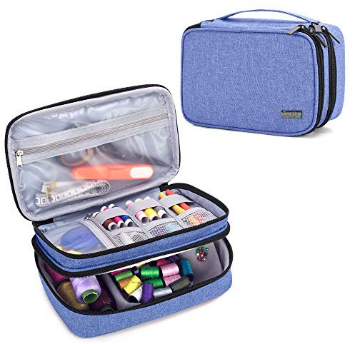 Luxja nähzubehör tasche, nähzubehör aufbewahrung, nähen zubehör box für nadeln, schere, maßband, faden und andere nähen zubehör für Zuhause und Reisen (Keine Accessoires enthalten), Dunkel Blau